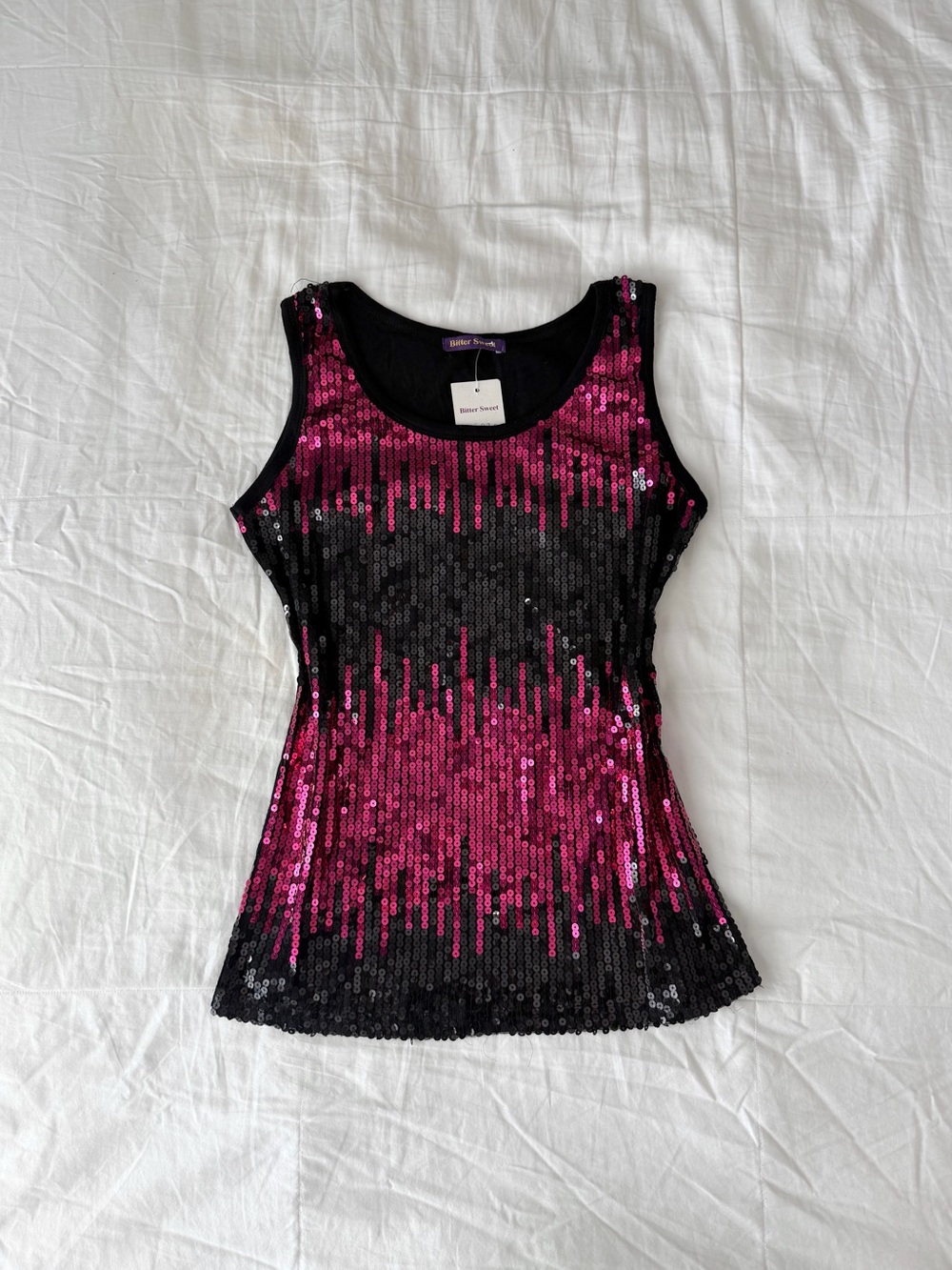 NWT Y2K Bitter Sweet Black & Pink Pixelated Sequin Tank Top